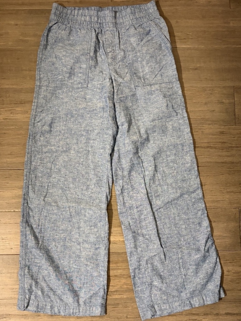 St Johns Bay Women's Linen Chambray Wide Leg Pull On Pants Blue High Rise Small